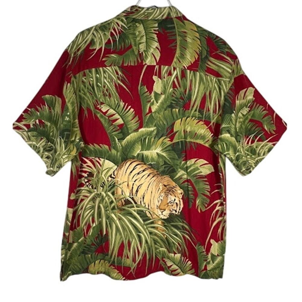 Tommy Bahama Men's Silk Hawaiian Shirt M Red Green Tropical Short Sleeve Beach